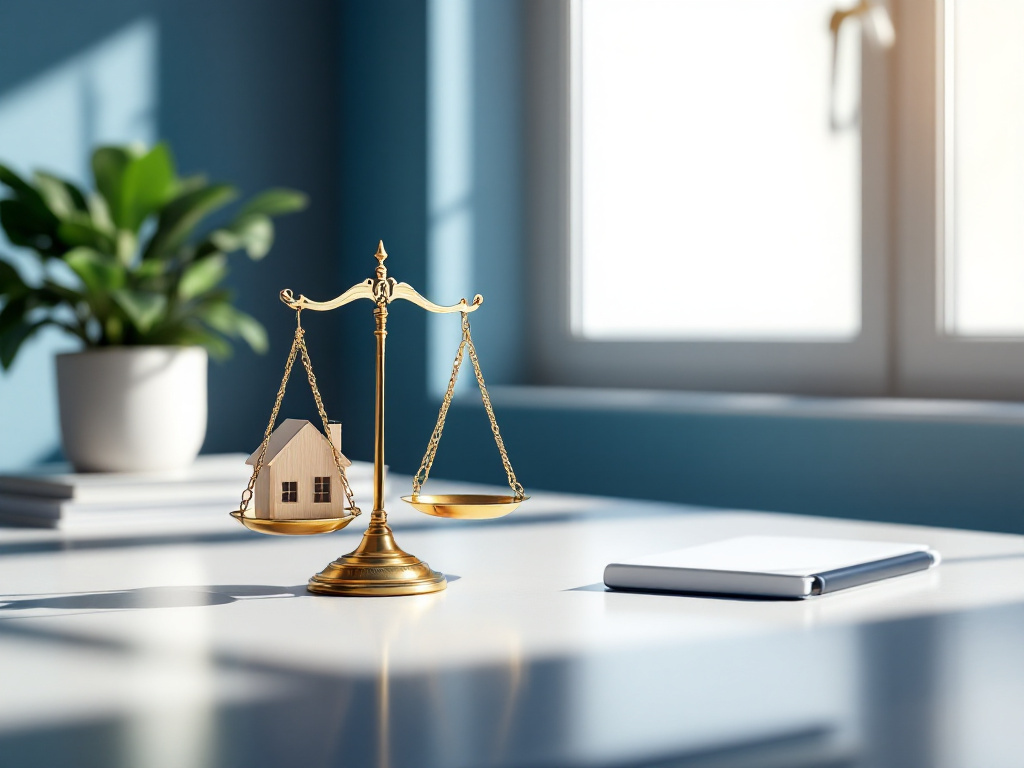 Balance de la justice à côté d'une maison en bois symbolisant la révocation d'une donation