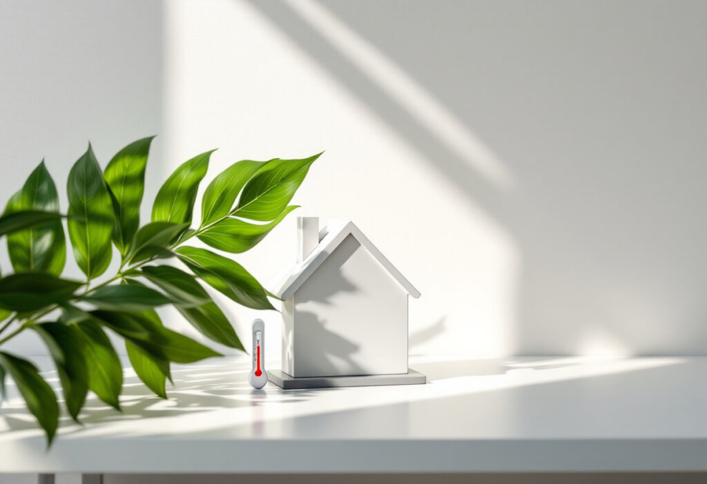 Maison, feuille verte et thermomètre, DPE et performance énergétique 2026