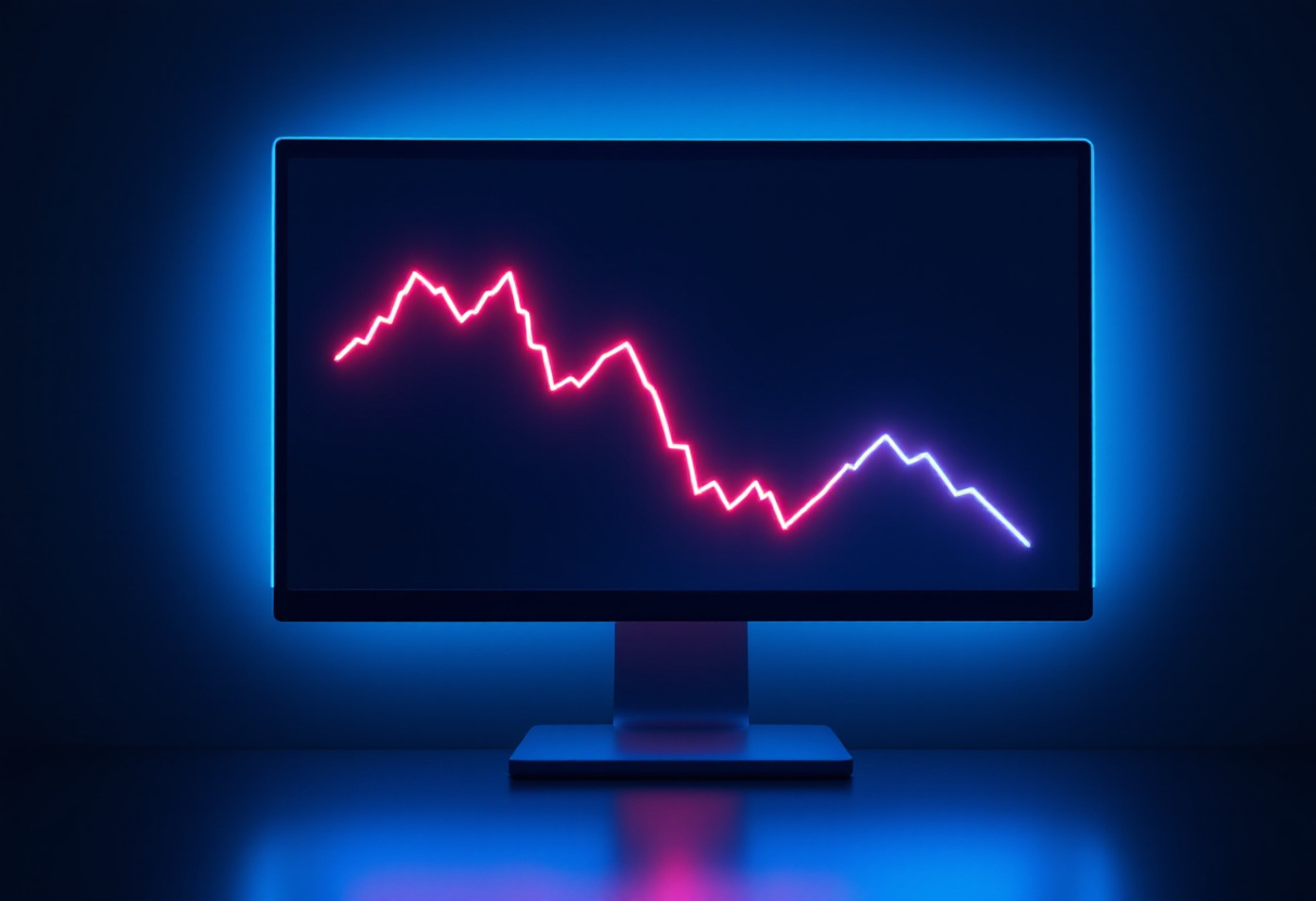 Ecran de cotation crypto en forte baisse avec courbe rouge plongeante, ambiance de krach boursier