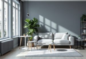 Appartement meublé lumineux prêt à louer en LMNP, salon moderne et accueillant baigné de lumière naturelle
