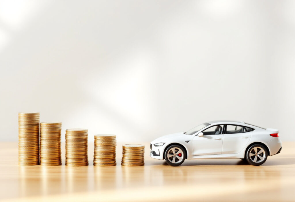 Voiture miniature et pièces en euros décroissantes, faire baisser le malus auto