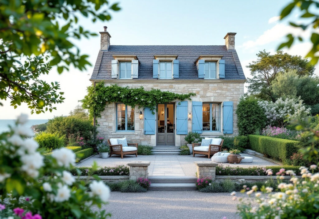Maison de vacances avec terrasse au bord de la mer, illustrant une résidence secondaire à revendre
